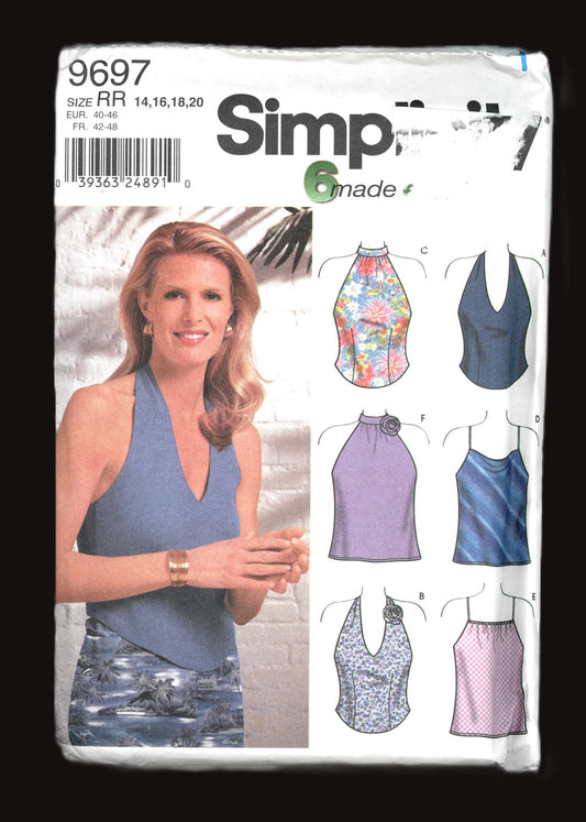 Simplicity 9697 Misses Summer Tops Sewing Pattern - UNCUT - Size 14 16 18 20 Halter Top Sewing Pattern