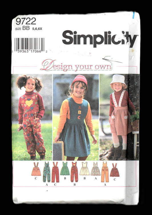 Simplicity 9722 Girls Jumper or Jumpsuit Sewing Pattern UNCUT Size 5 6 6X