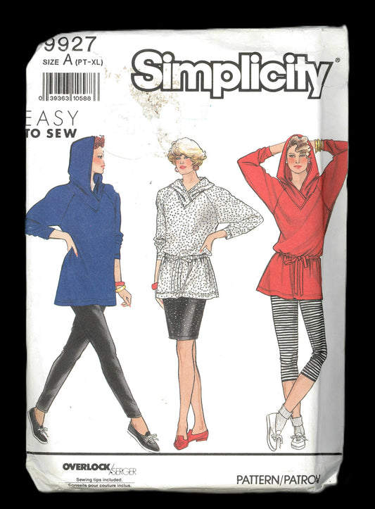 Simplicity 9927 Misses Leggings in Two Lengths Skirt and Loose Fitting Top with Hood...Leggings and Skirt Sized for stretch Knits Only Sewing Pattern UNCUT Size Pt - XL