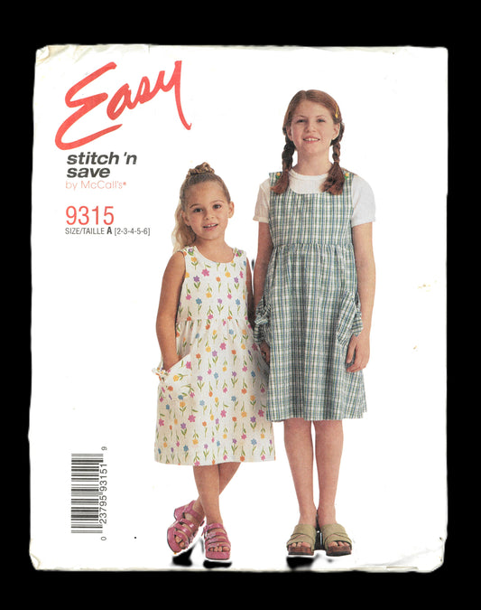 McCalls Stitch n Save 9315 Childrens Girls Jumper Pants Sewing Pattern UNCUT Size 2 3 4 5 6