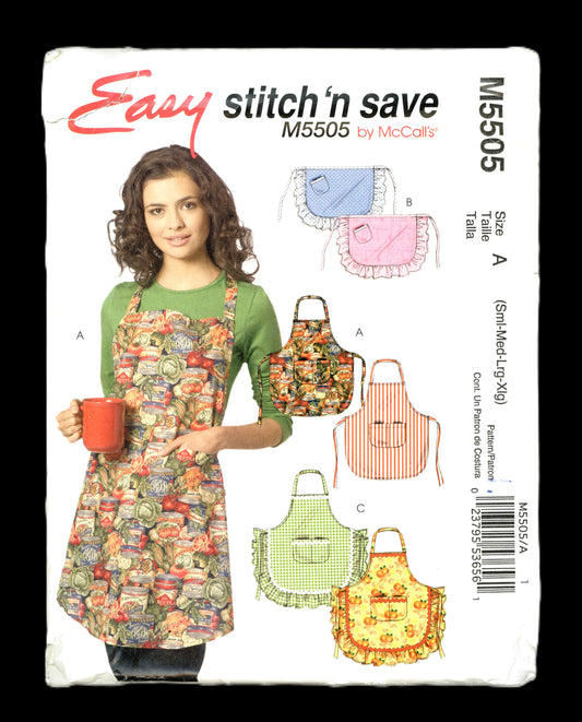 Stitch N Save 5505 Misses Aprons Sewing Pattern - UNCUT Size Sml Med Lrg Xlg