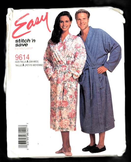 Stitch n Save 9614 Mens Misses or Teen Boys Robe and Tie Belt Sewing Pattern - UNCUT - Size Sml - Med