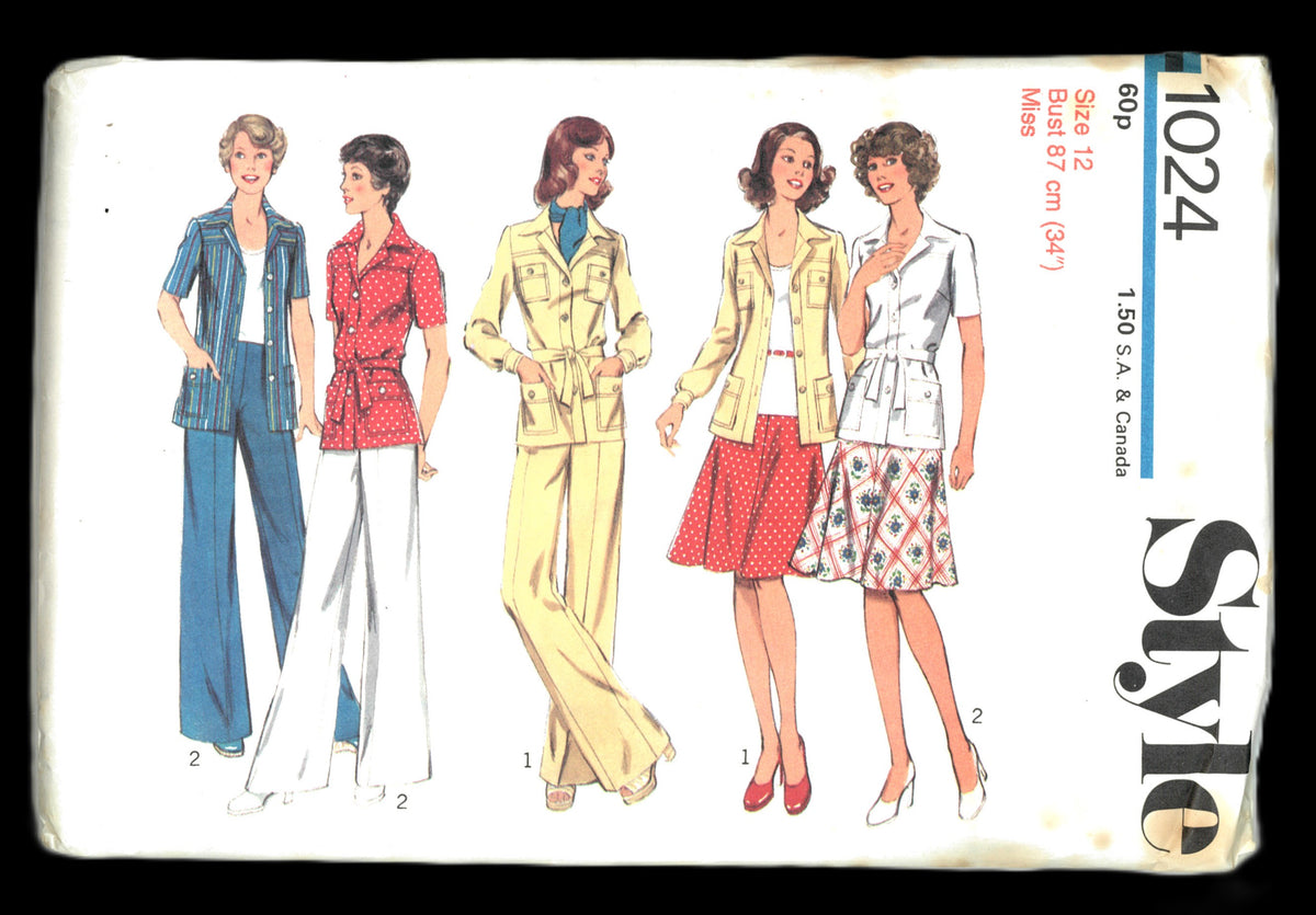 70s Style 1024 Misses Unlined Jacket Skirt and Trousers Sewing Pattern UNCUT Size 12 or Size 14 or Size 16 or Size 18