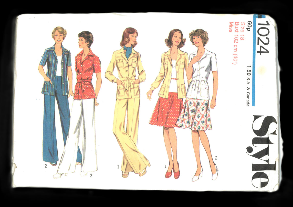 70s Style 1024 Misses Unlined Jacket Skirt and Trousers Sewing Pattern UNCUT Size 12 or Size 14 or Size 16 or Size 18
