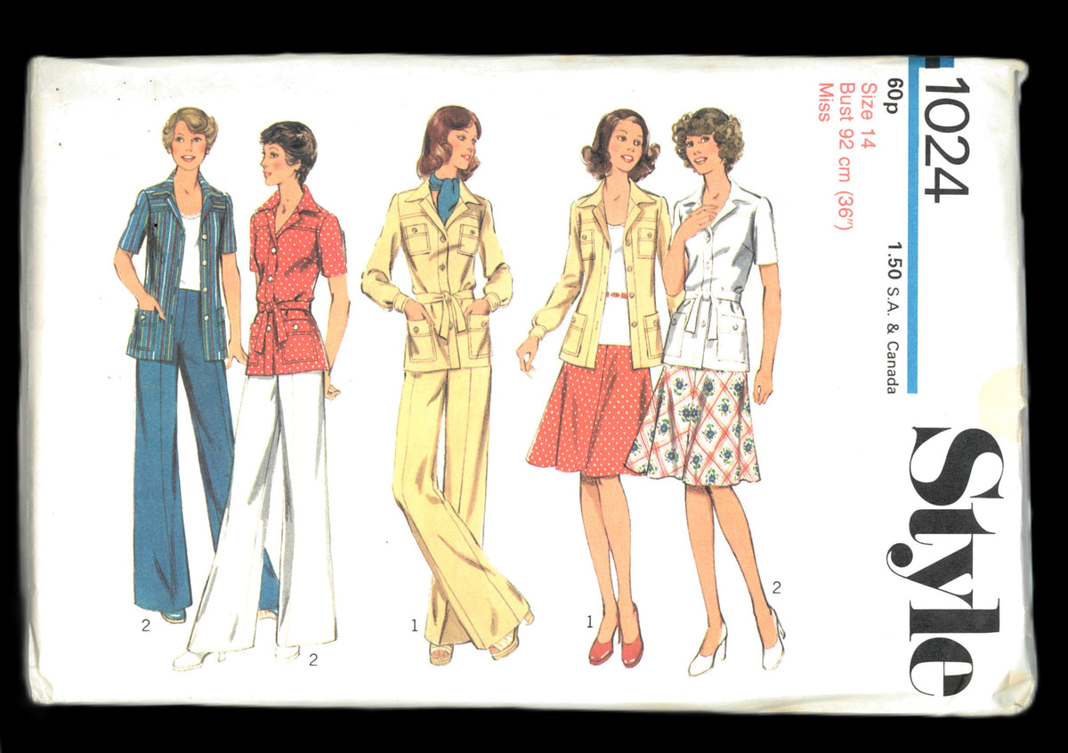 70s Style 1024 Misses Unlined Jacket Skirt and Trousers Sewing Pattern UNCUT Size 12 or Size 14 or Size 16 or Size 18