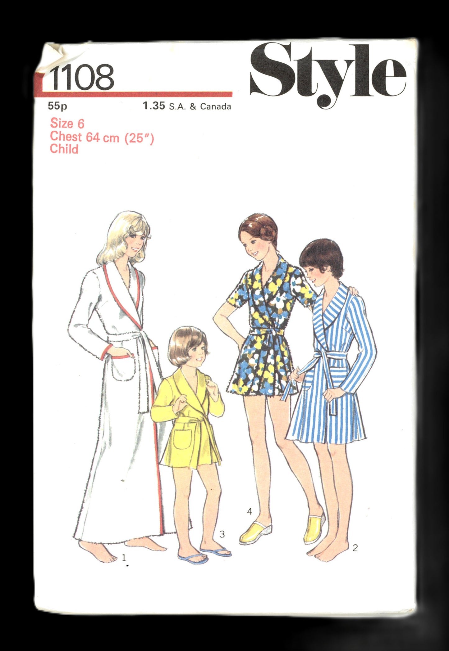 70s Style 1108 Girls Robe in Three Lengths Sewing Pattern UNCUT Size 4 or Size 6 or Size 8 or Size 10 or Size 12 or Size 14