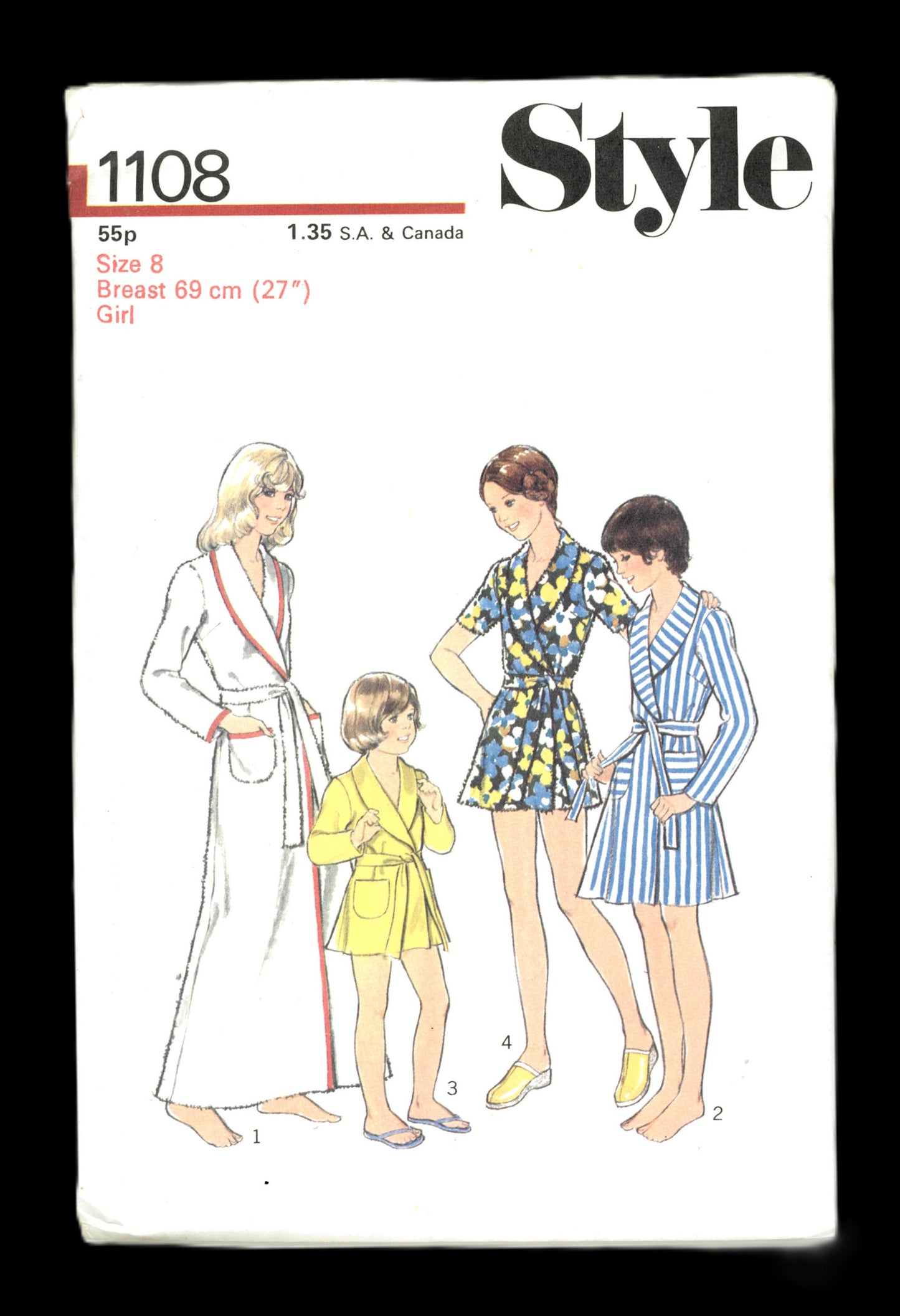 70s Style 1108 Girls Robe in Three Lengths Sewing Pattern UNCUT Size 4 or Size 6 or Size 8 or Size 10 or Size 12 or Size 14