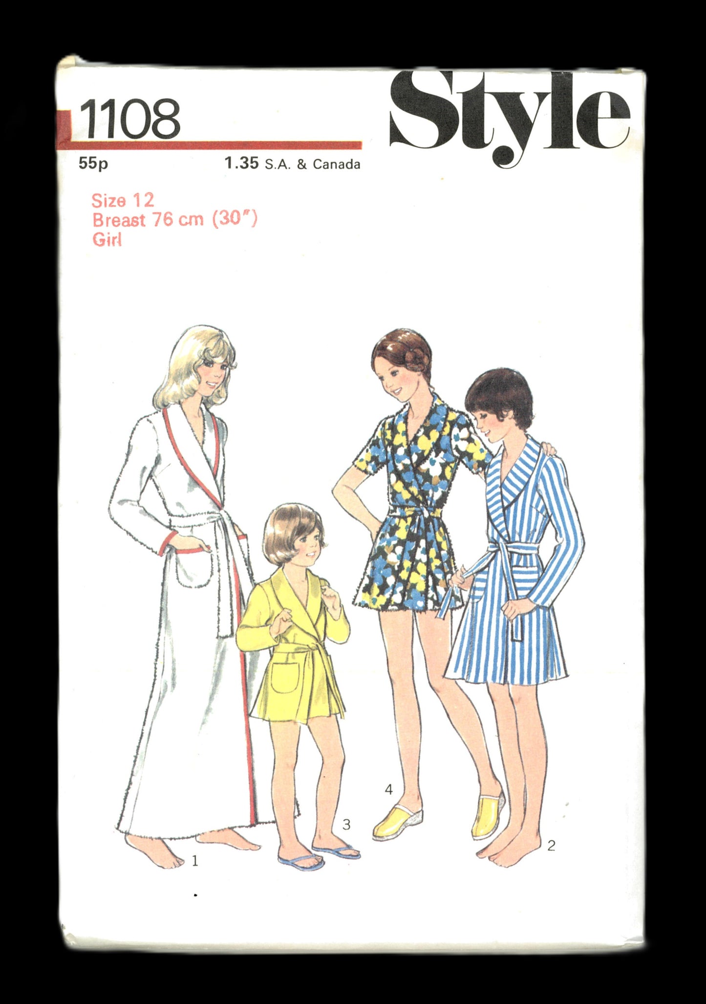 70s Style 1108 Girls Robe in Three Lengths Sewing Pattern UNCUT Size 4 or Size 6 or Size 8 or Size 10 or Size 12 or Size 14
