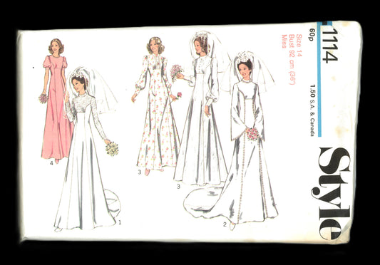 Style 1114 Misses Wedding or Bridesmaid's Dress Sewing Pattern - UNCUT - Size 10 or Size 12 or Size 14