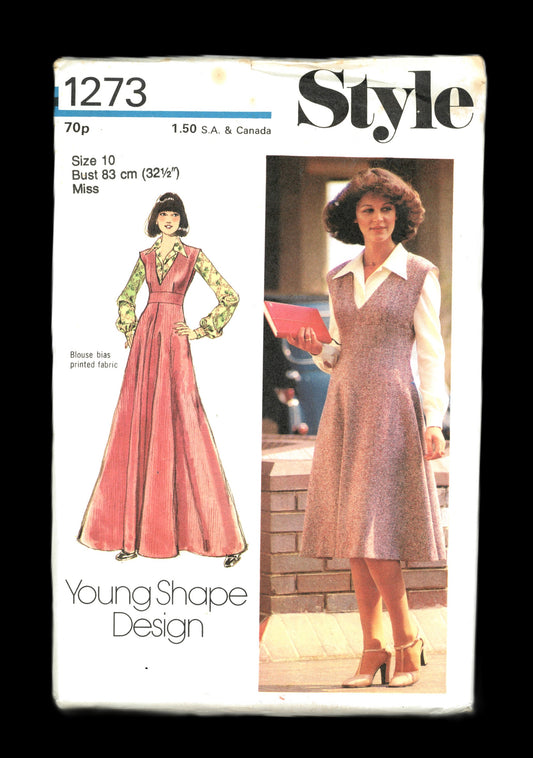 70s Style 1273 Misses Pinafore Dress in Two Lengths and Blouse Sewing Pattern - UNCUT - Size 10