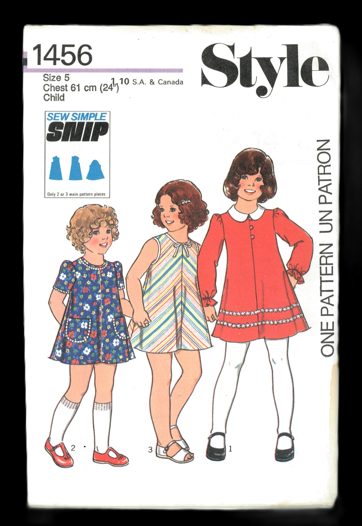 70s Style 1456 Girls Dress Sewing Pattern - UNCUT Size 2 or  Size3 or Size 4 or Size 5 or Size 6