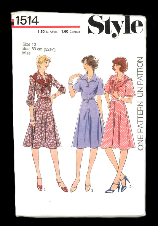 70s Style 1514 Misses Dress and Scarf Sewing Pattern - UNCUT - Size 10 or Size 12 or Size 14 or Size 16