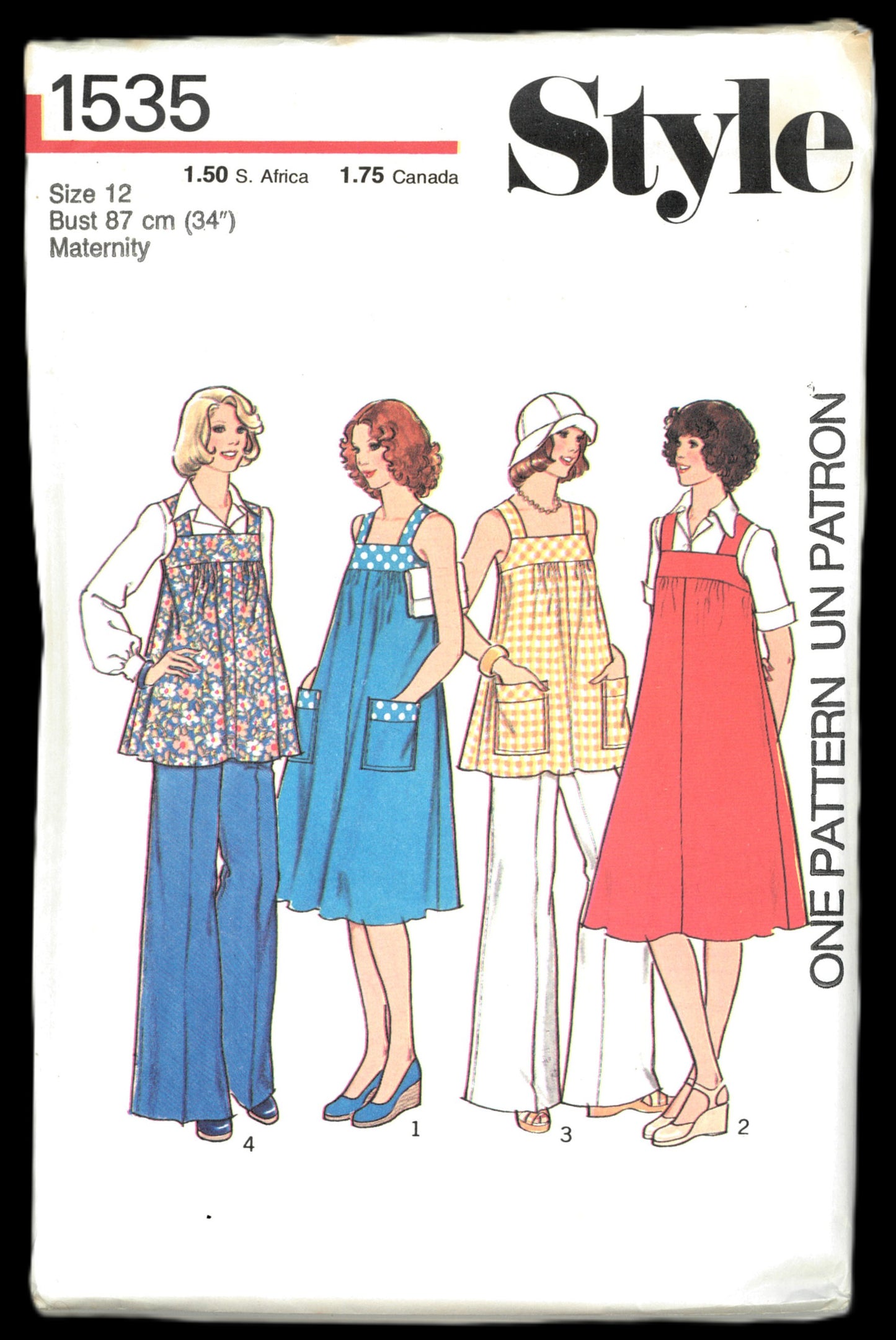 70s Style 1535 Maternity Dress Pinafore and Top or Trousers in Misses Sizes Sewing Pattern UNCUT Size 10 size 12 Size 14 Size 16