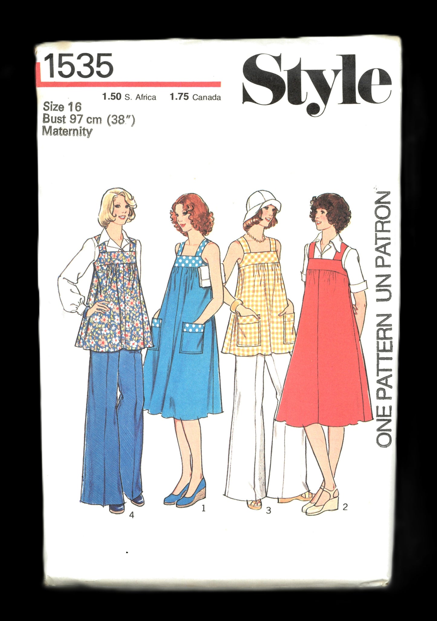 70s Style 1535 Maternity Dress Pinafore and Top or Trousers in Misses Sizes Sewing Pattern UNCUT Size 10 size 12 Size 14 Size 16