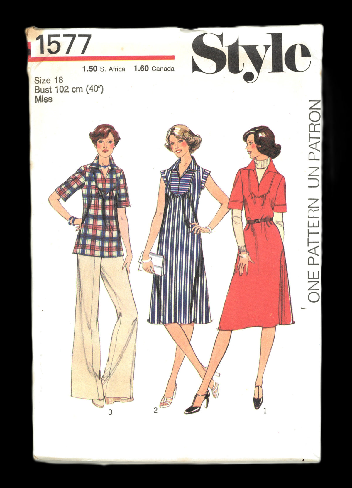 70s Style 1577 Misses Dress or Top Sewing Pattern - UNCUT - Size 10 or Size 14 or Size 16 or Size 18 or Size 20