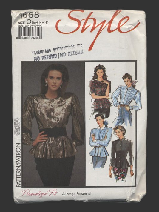 Style 1668 Misses Set of Blouses Sewing Pattern - UNCUT - Size 12 14 16