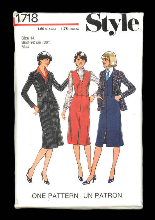 70s Style 1718 Misses Jacket Waistcoat and Skirt Sewing Pattern UNCUT  Size 14 or Size 16 or Size 18