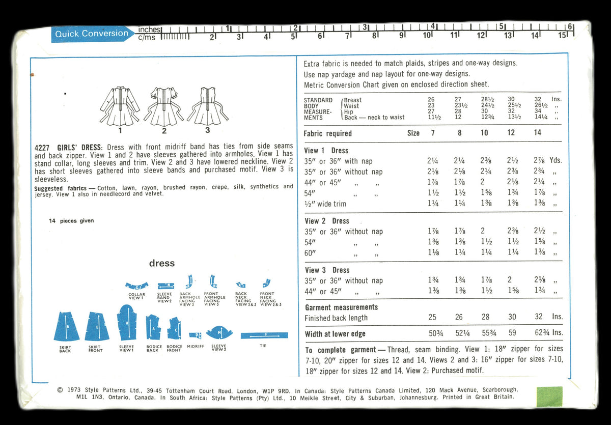 70s Style 4227 Girls Dress Sewing Pattern - UNCUT - Size 12
