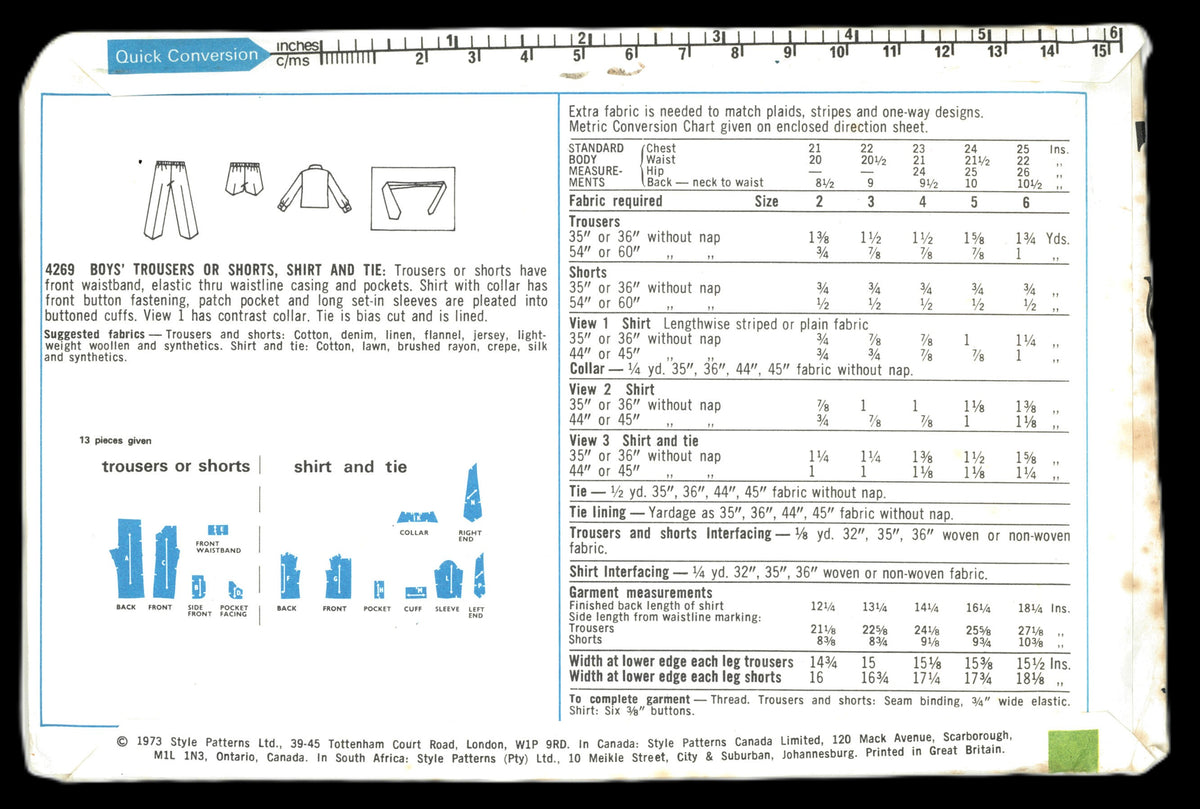 Style 4269 Boys Trousers or Shorts, Shirt and Tie Sewing Pattern UNCUT Size 2 or Size 3 or Size 5 or Size 6