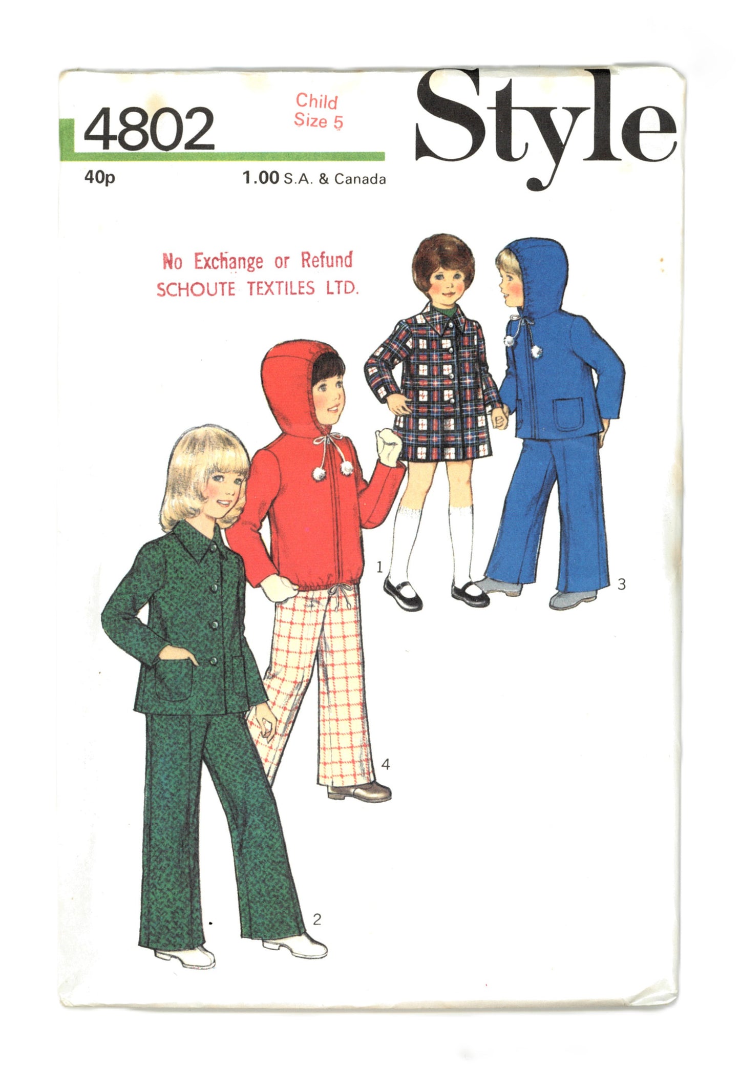 Style 4802 Childs Boys Girls Unlined Coat in Two Lengths or Anarak and Trousers Sewing Pattern - UNCUT Size 3 or Size 4 or Size 5 or Size 6
