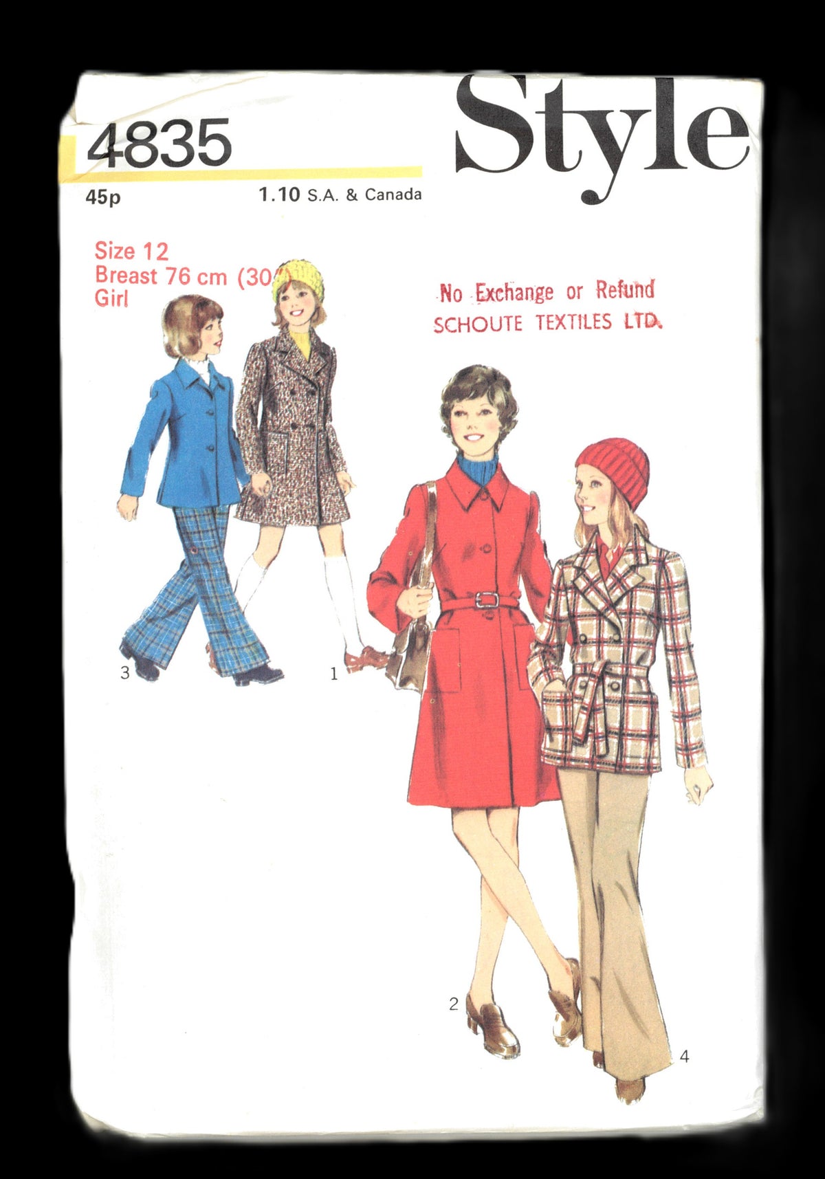 70s Style 4835 Girls Coat or Jacket Sewing Pattern - UNCUT Size 7 or Size 12
