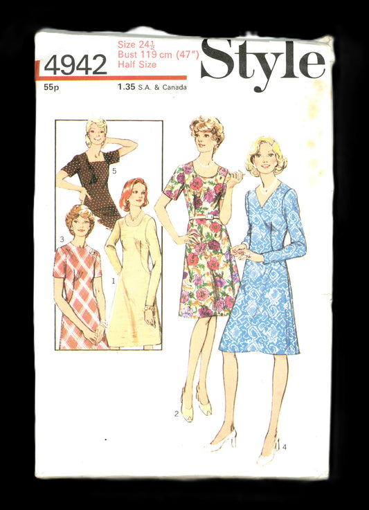70s Style 4942 Misses Dress in Half Sizes Sewing Pattern - UNCUT Multiple Sizes Available