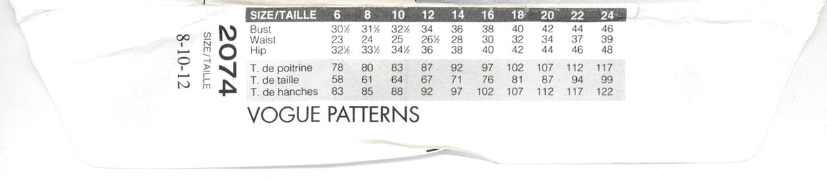 Vogue 2074 Misses Top and Skirt Sewing Pattern - UNCUT - 8 10 12