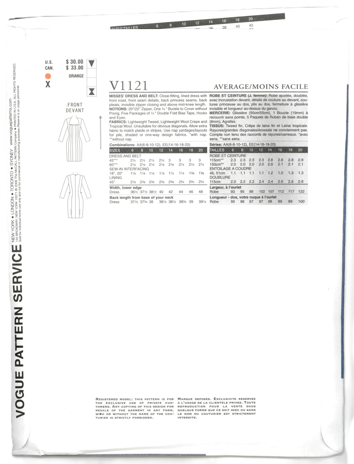 Vogue 1121 Badgely Mishcka Misses Dress and Belt Sewing Pattern UNCUT Size 6 8 10 12