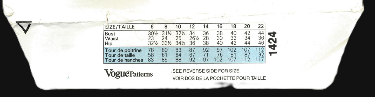 Vogue 1424 Misses Blouse Sewing Pattern - UNCUT - Size 12