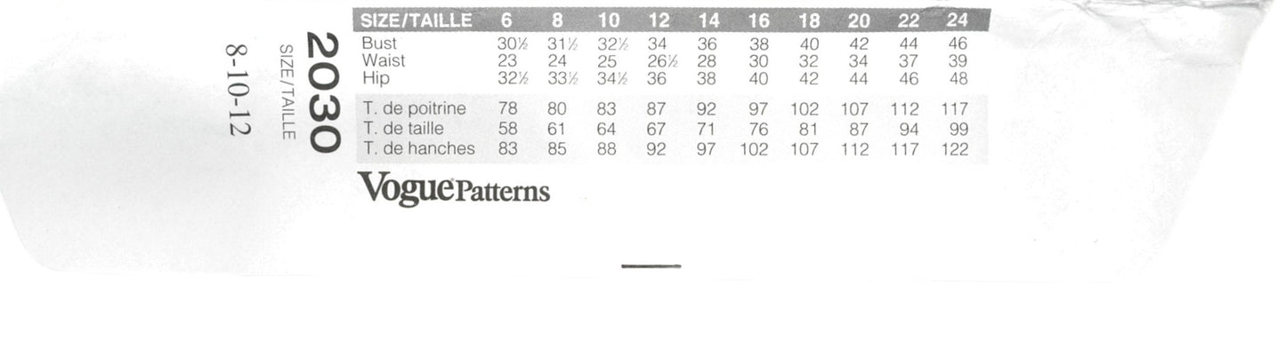 Vogue 2030 Misses / misses Petite Jacket Vest Dress Top Skirt and Pants Sewing Pattern - UNCUT - Size 8 10 12