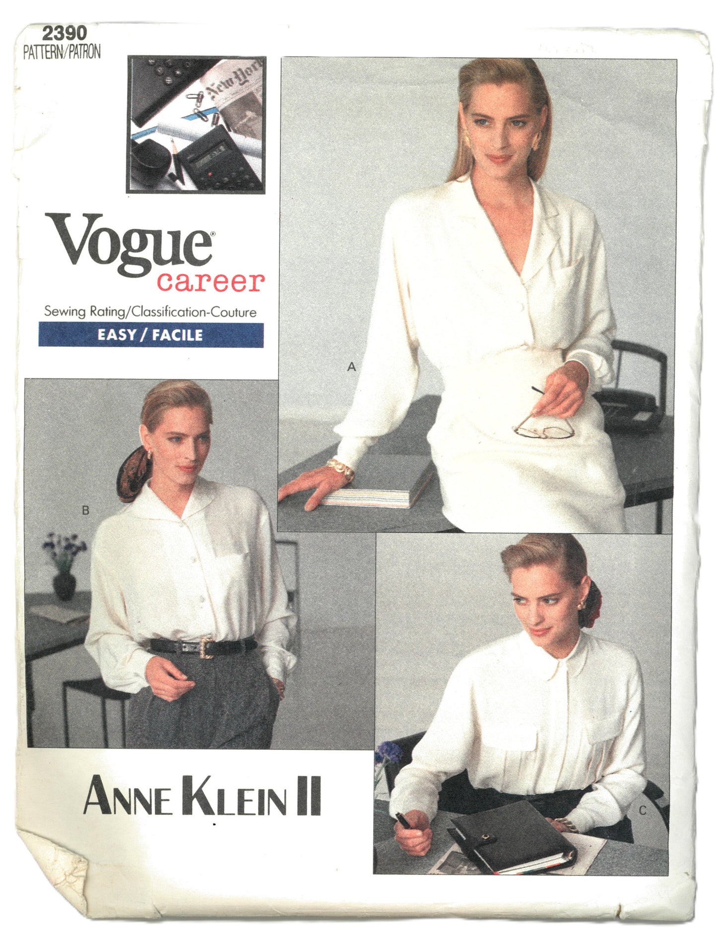 Vogue 2390 Anne Klein II  Misses Blouse Sewing Pattern - UNCUT - Size 6 8 10
