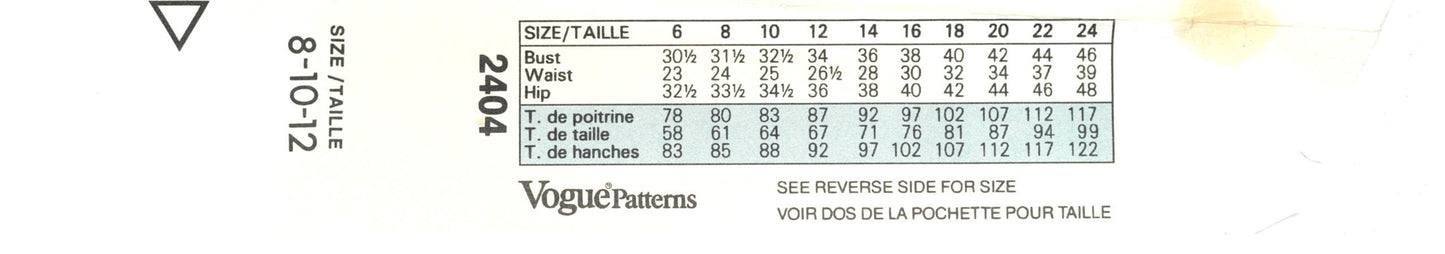 Vogue 2404 Misses / Misses Petite Blouse Sewing Pattern - UNCUT - Size 8 10 12