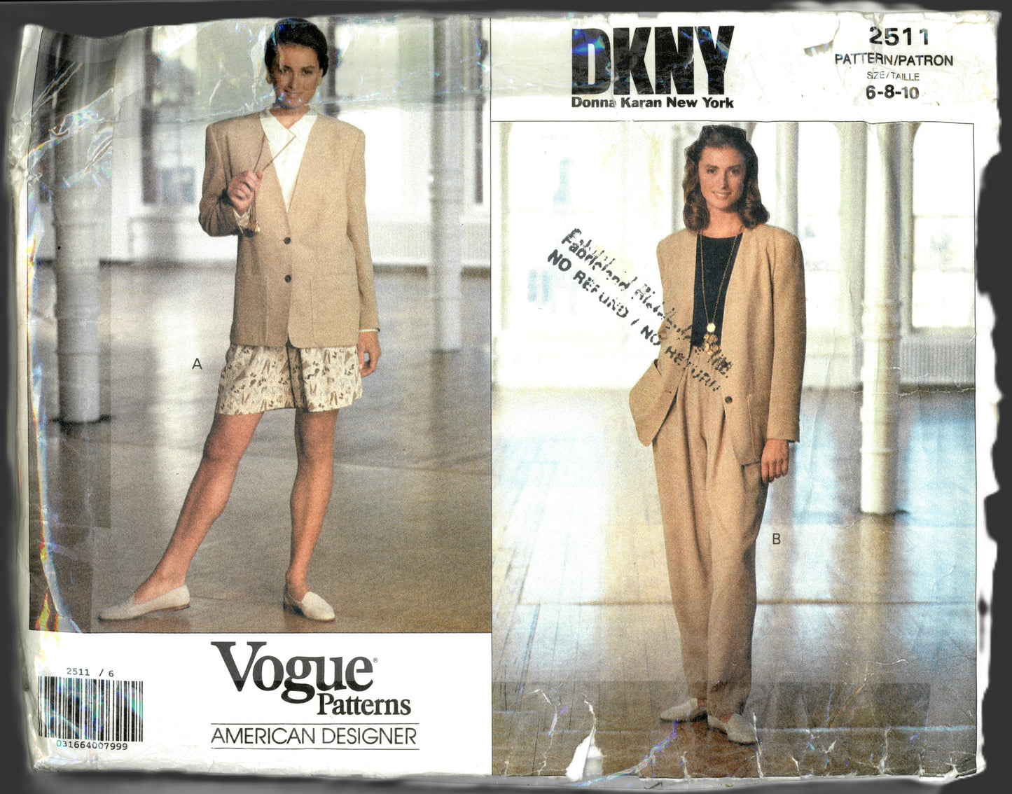 Vogue 2511 Donna Karan DKNY Misses / Misses Petite Jacket Shorts and Pants Sewing Pattern - UNCUT -  Size 6 8 10