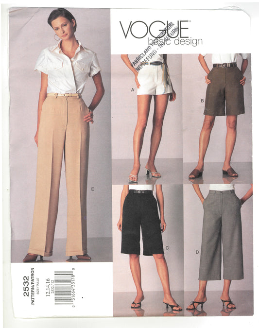Vogue 2532 Misses / Misses Petite Shorts and Pants Sewing Pattern - UNCUT - Size 12 14 16