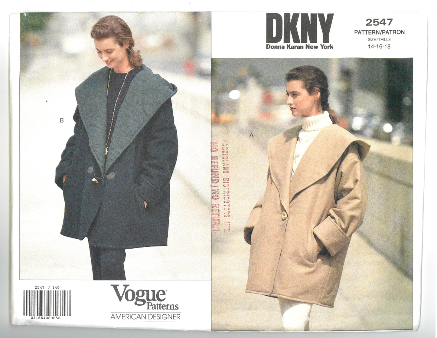 Vogue 2547 Donna Karan DKNY Misses Coat Sewing Pattern - UNCUT -  Size 14 16 18