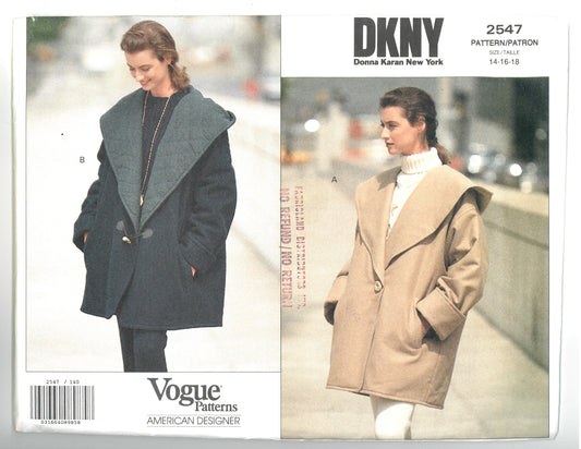 Vogue 2547 Donna Karan DKNY Misses Coat Sewing Pattern - UNCUT -  Size 14 16 18