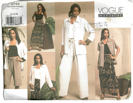 Vogue 2744 Misses / Misses Petite Shirt Top Skirt Shorts and Pants Sewing Pattern - UNCUT - Size 12 14 16