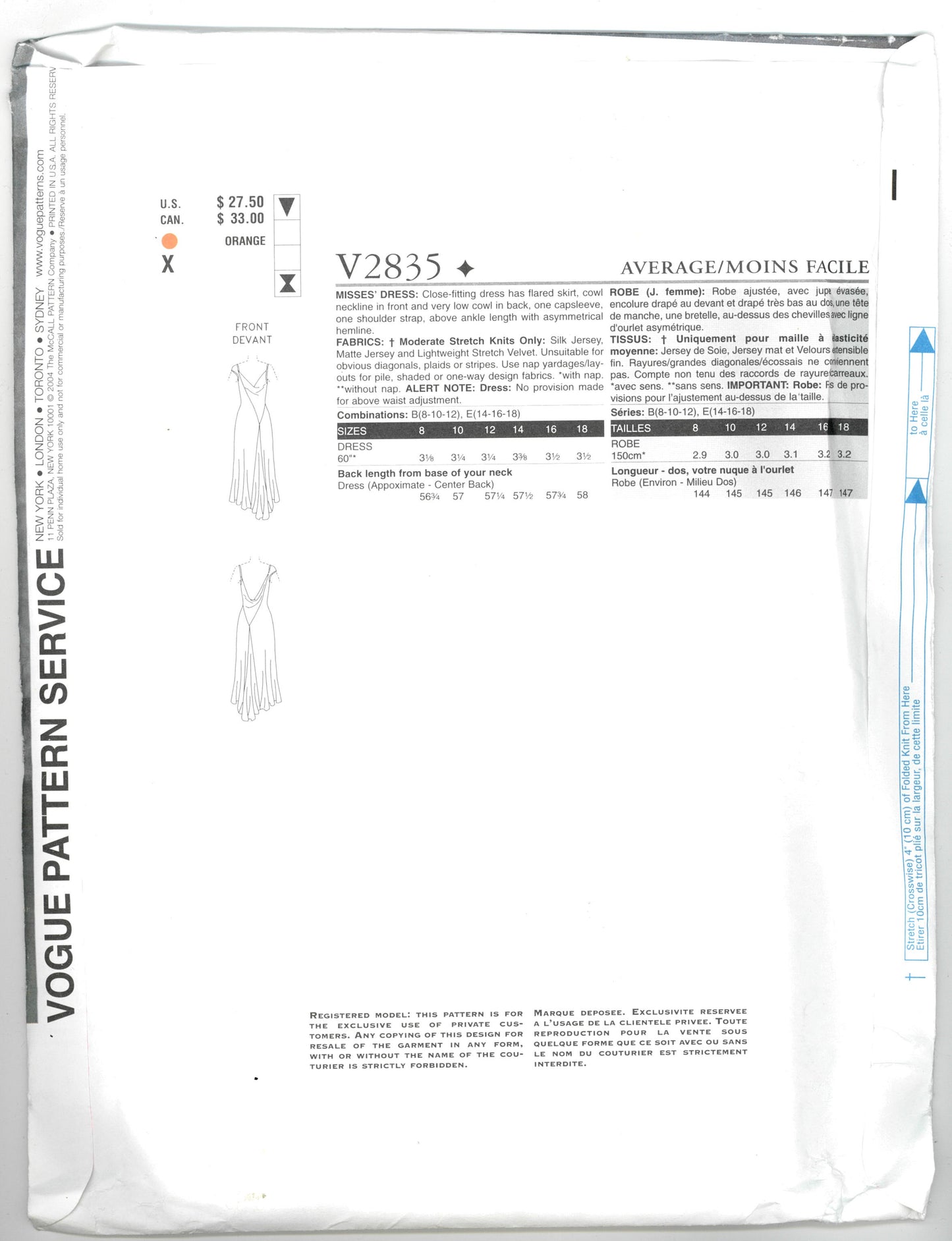 Vogue 2835 Montana Misses Dress Sewing Pattern - UNCUT - Size 8 10 12