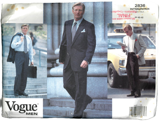Vogue 2836 Mens Jacket and Pants Sewing Pattern - UNCUT Size 32 34 36 or Size 44 46 48