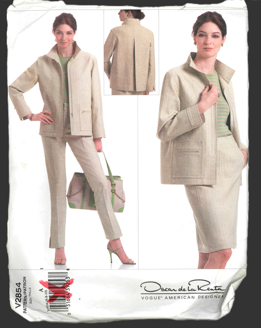 Vogue 2854 Oscar de la Renta Misses  / Miss Petite Jacket Skirt and Pants Sewing Pattern - UNCUT - Size 6 8 10