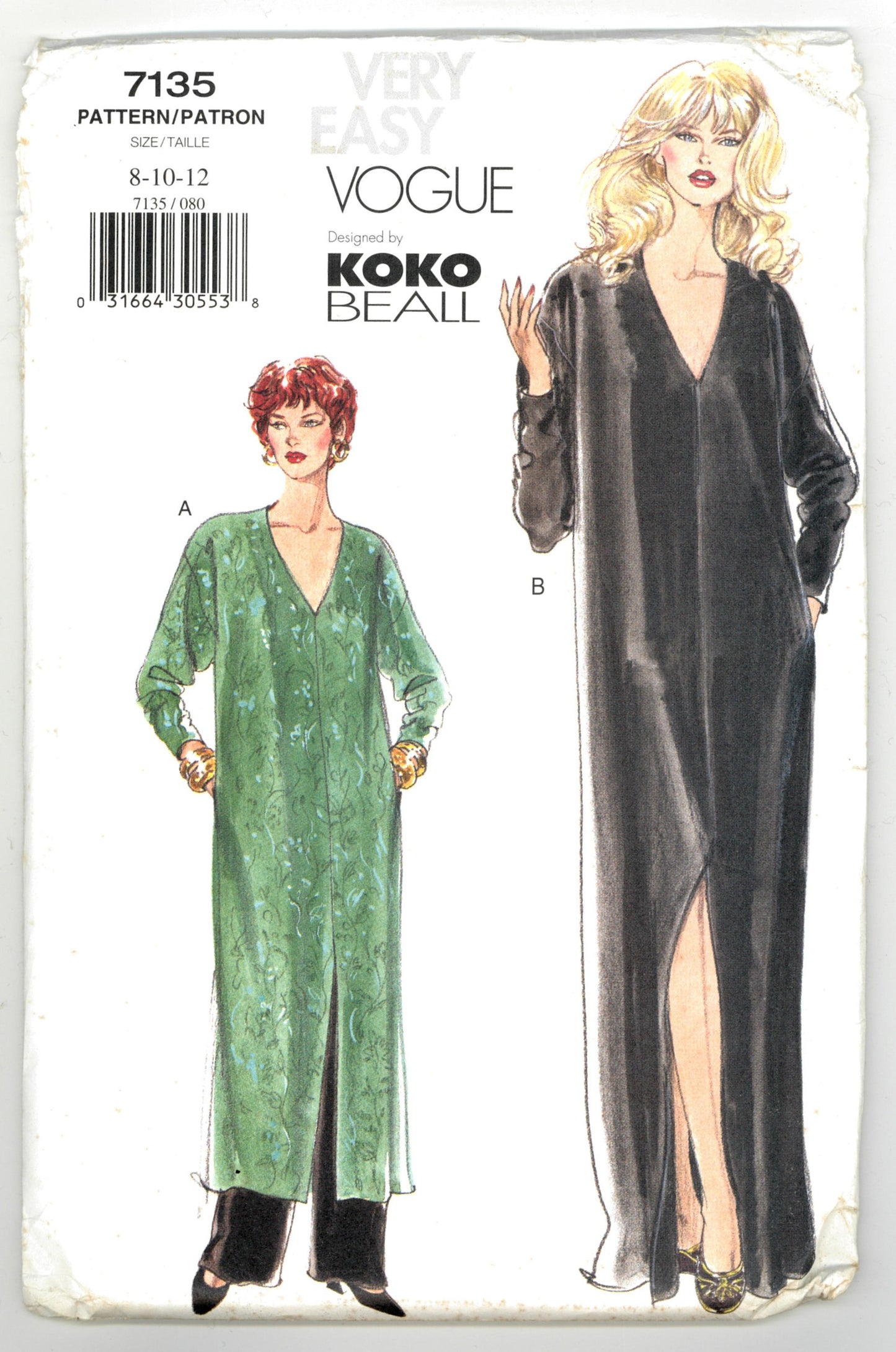 Vogue 7135 Koko Beall Misses/ Misses Petite Caftan and Pants Sewing Pattern UNCUT Size 8 10 12