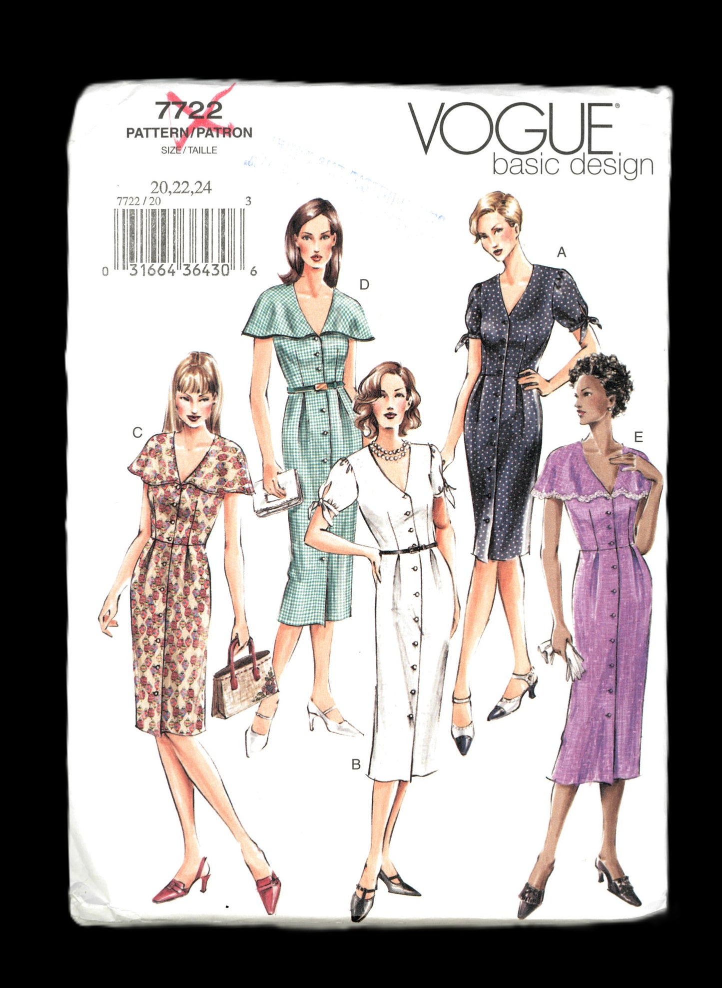 Vogue 7722 Misses/ Misses Petite Dress Sewing Pattern UNCUT Size 20 22 24