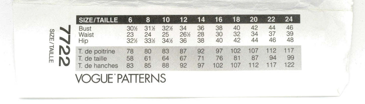 Vogue 7722 Misses/ Misses Petite Dress Sewing Pattern UNCUT Size 20 22 24