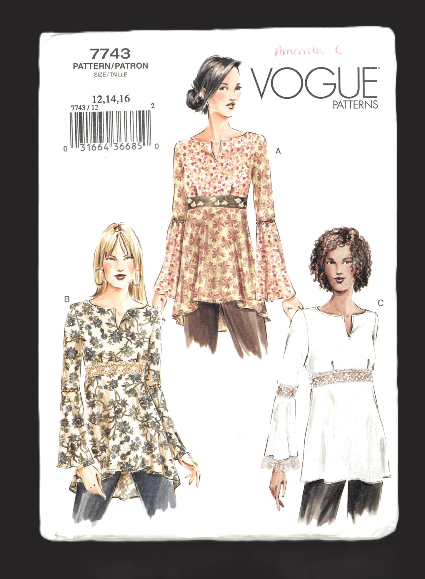 Vogue 7743 Misses/ Misses Petite Top Sewing Pattern - UNCUT - Size 12 14 16