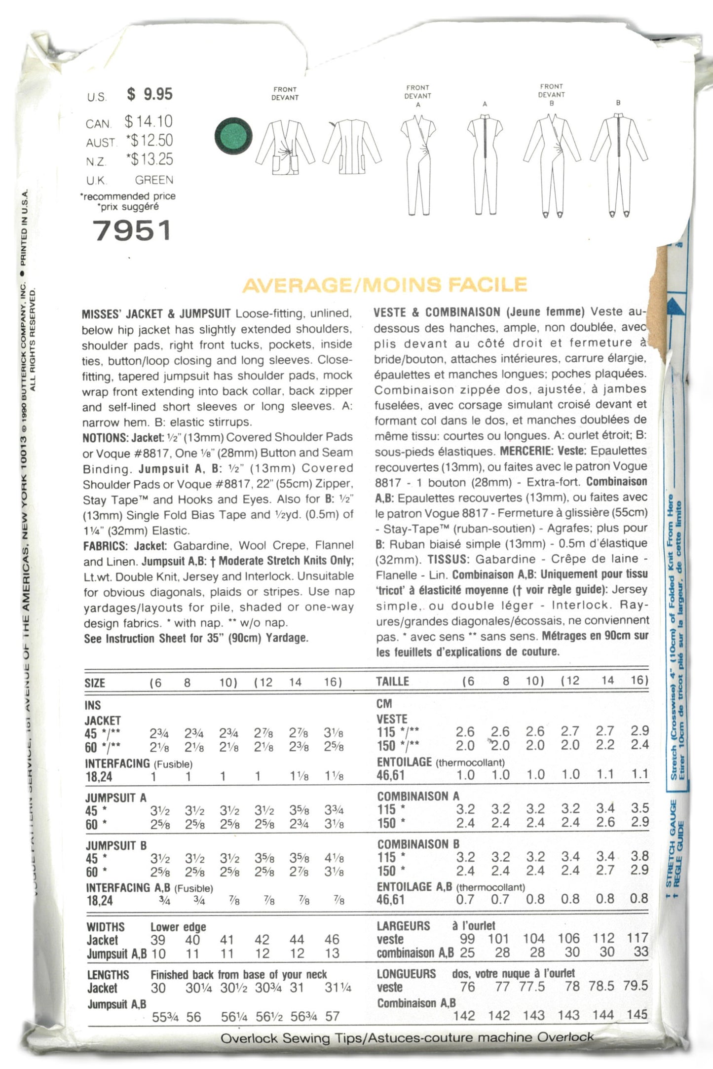 Vogue 7951 Misses jacket and Jumpsuit Sewing Pattern - UNCUT - Size 6 8 10