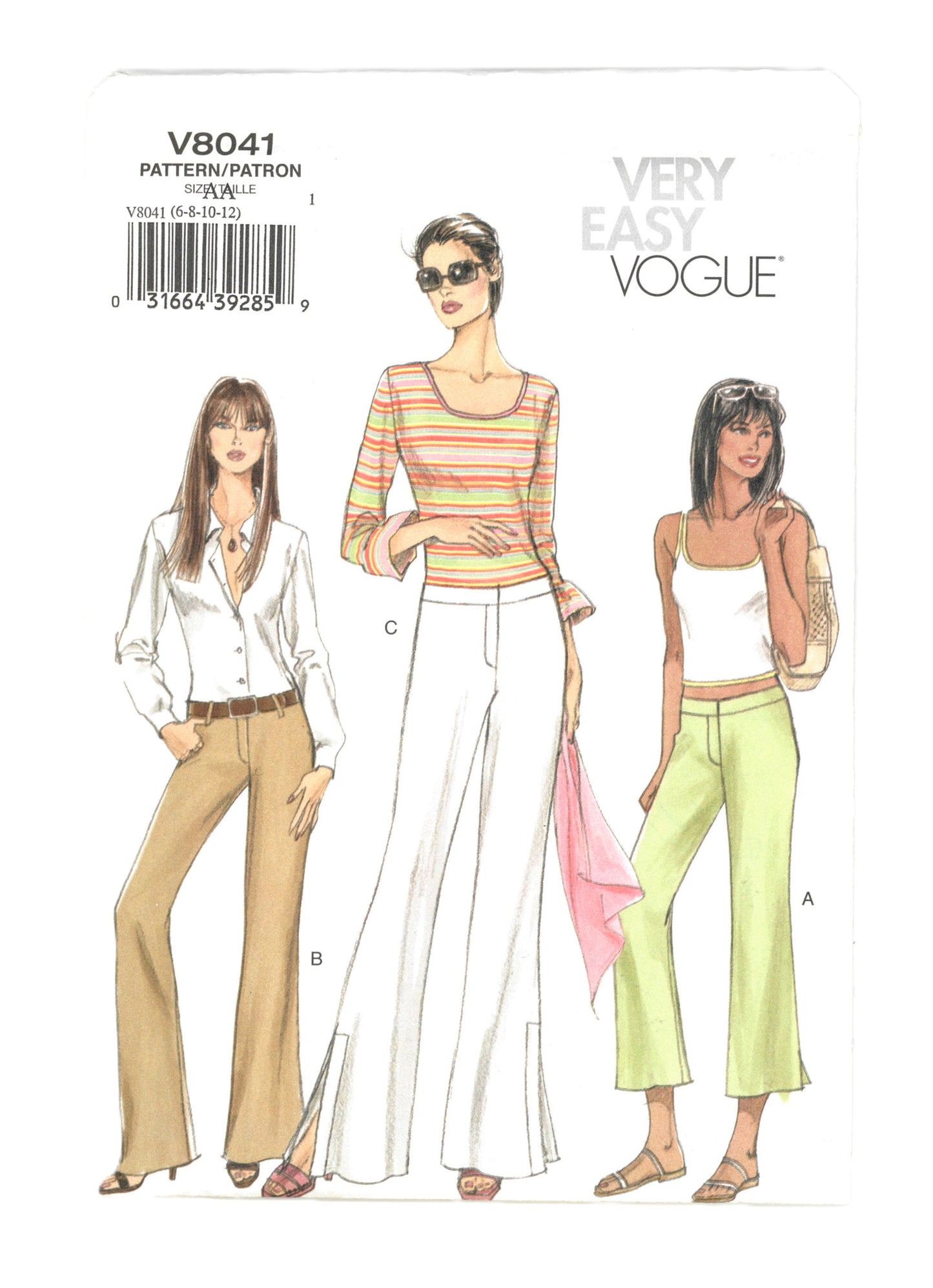 Vogue 8041 Misses / Miss Petite Pants Sewing Pattern - UNCUT - Size 6 8 10 12