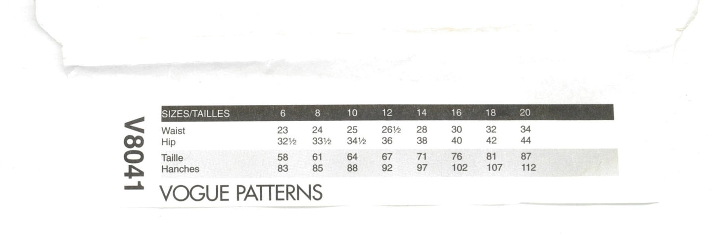 Vogue 8041 Misses / Miss Petite Pants Sewing Pattern - UNCUT - Size 6 8 10 12