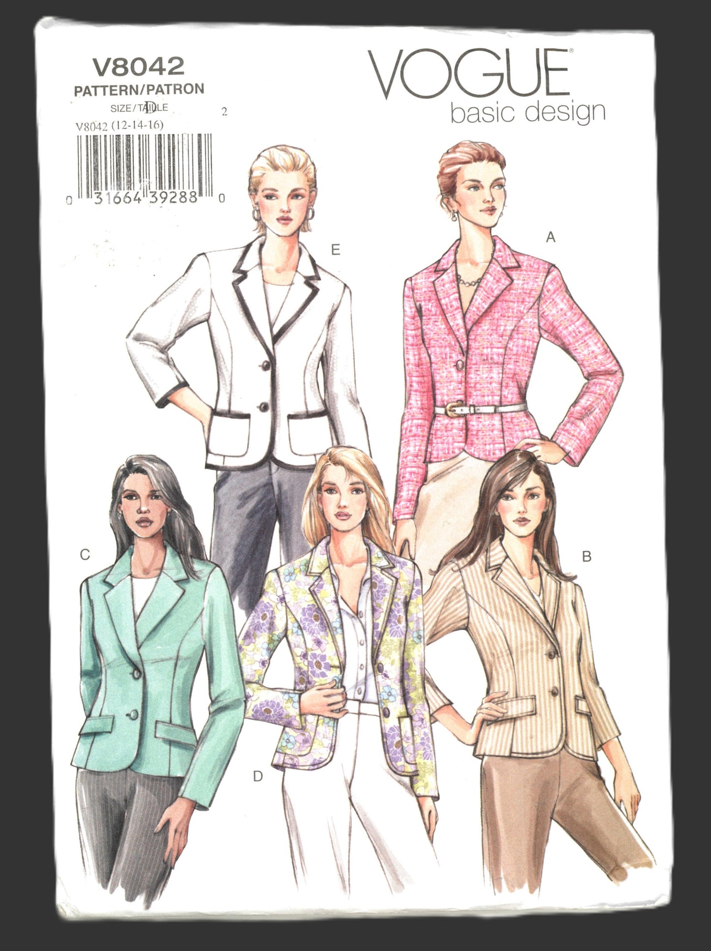 Vogue 8042 Misses / Miss Petite Jacket Sewing Pattern UNCUT  Size 12 14 16