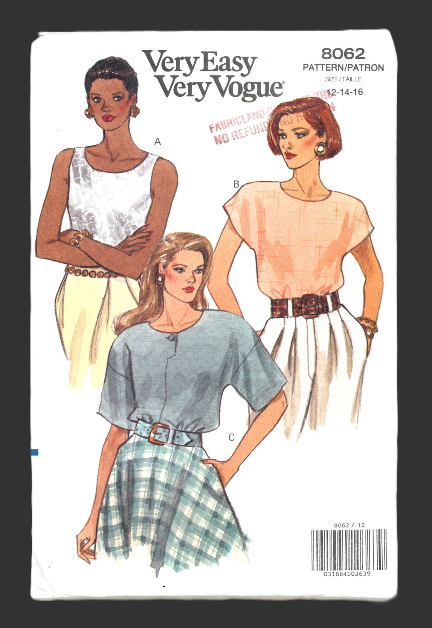 Vogue 8062 Misses / Miss Petite Blouse Sewing Pattern - UNCUT - Size 12 14 16