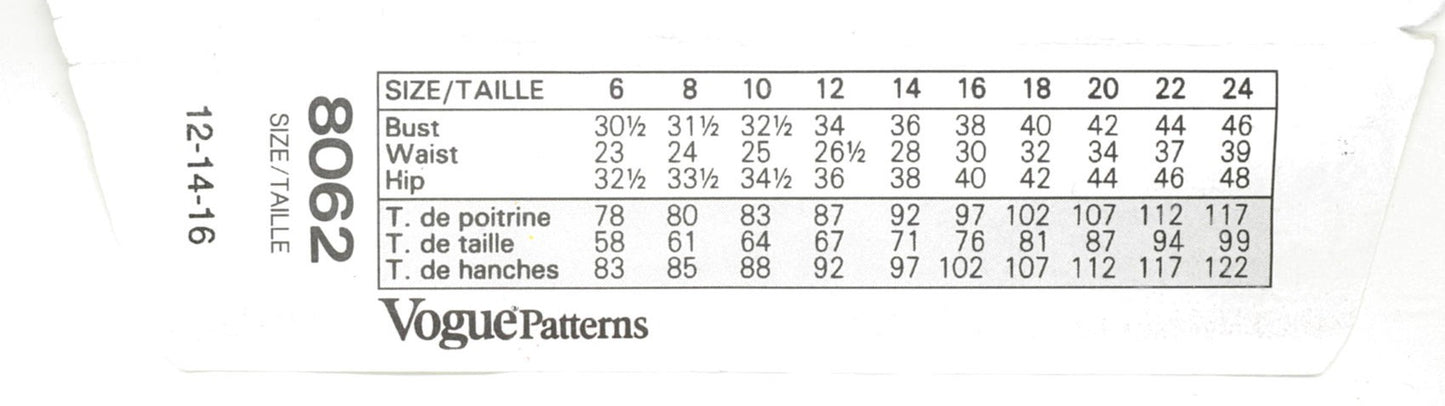 Vogue 8062 Misses / Miss Petite Blouse Sewing Pattern - UNCUT - Size 12 14 16